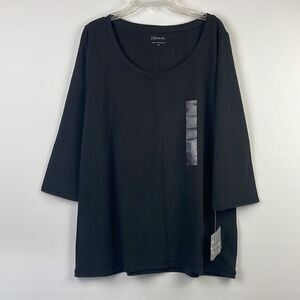 Relativity Women's Pima Cotton Quarter Sleeve Scoop-Neck Tee Black Size 1X NWT